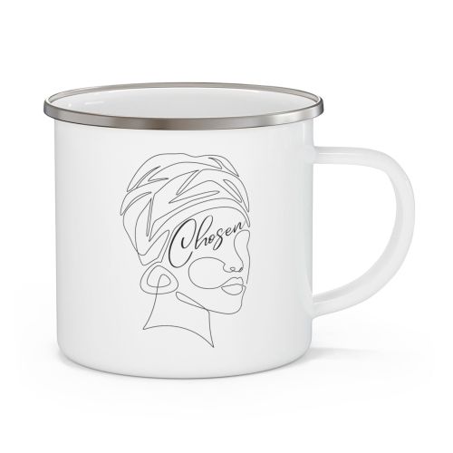 Enamel Camping Mug, Say It Soul, "chosen" Black Woman Line Art, Self Worth Line Art