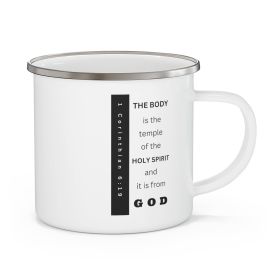 Enamel Camping Mug, The Body Is The Temple Of The Holy Spirit - Scripture Verse, Black