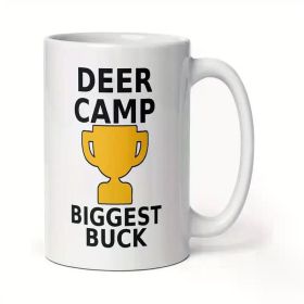 11oz White Ceramic "Deer Camp Biggest Buck" Mug - Ideal for Hunters & Outdoors Enthusiasts - Perfect Gift for