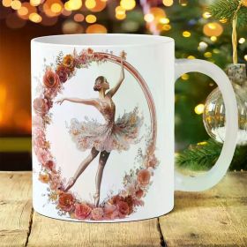 1pc Elegant Ballerina Design 11oz Ceramic Coffee Mug, Large Handle Cup for Home, Office, Camping, Picnic -