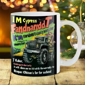 1pc Novelty Ceramic Mug 11oz - Dinosaur & Truck Design, Insulated Coffee Cup, Ideal for Travel & Camping, Unique Gift