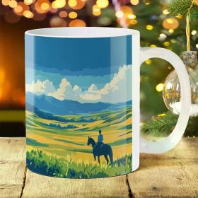 1pc 11oz Scenic Landscape Ceramic Mug with Large Handle - Ideal for Coffee & Outdoor Adventures, Perfect for Camping,