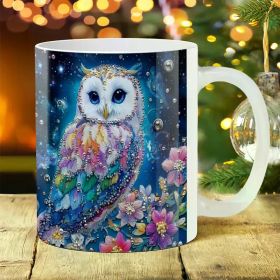 1pc 11oz Sparkling Owl Ceramic Mug with Colorful Gemstones & Floral Design - Ideal for Outdoor Camping,