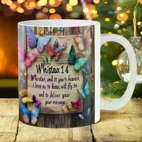1pc 11oz Whistle 14 Butterfly Ceramic Mug - Colorful Rustic Design, Durable Insulation, Ideal for Travel & Camping,