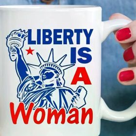 1pc Liberty Is A Woman Ceramic Coffee Mug, 11oz, Leak Proof, Ideal for Camping, Dining & Sleeping, with No