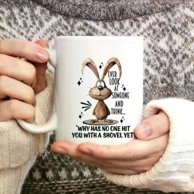 Funny Bunny 11oz Ceramic Coffee Mug with Humorous Rabbit Design – Microwave Safe, Perfect for Camping,