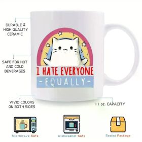 1pc Funny Ceramic Coffee Mug, "I Hate Everyone - Equally" Design, 11oz, Ideal for Camping, Birthday, Holiday, Party