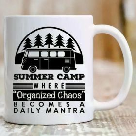1pc Summer Camp Counselor Coffee Mug - "Organized Chaos" Ceramic Cup with Vintage Camper Design, Ideal Gift