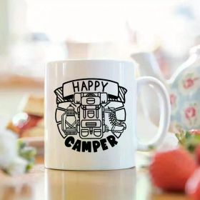 1pc 11oz Happy Camper Ceramic Coffee Mug – Unique Outdoor Gift for Nature Lovers, Camping Enthusiasts, and