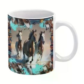 11oz Ceramic Coffee Mug with Vibrant Horse Design – Hand Wash Only, Microwave Safe, Perfect for Outdoor, Camping,