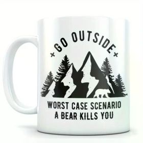 11oz Ceramic Coffee Mug with Hiking & Camping Humor – BPA-Free, Worst Case Scenario Bear Design, Perfect for