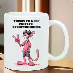 Camping Essential | Privacy-Themed Ceramic Coffee Mug with Pink Cartoon Cat - Insulated, Reusable, Hand Wash Only