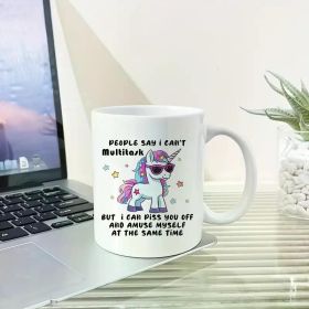 1pc 11oz Cool Rainbow Unicorn Ceramic Mug with Funny Quote – Wide Mouth Coffee Cup for Camping, Picnics, Travel