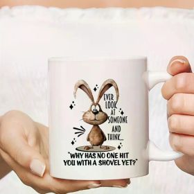 11oz White Ceramic Crazy Bunny Coffee Mug with Humorous Design - Perfect Camping, Outdoor, Birthday,