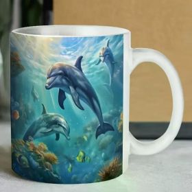 11oz Ceramic Dolphin Ocean Theme Coffee Mug, Wide Mouth Travel Cup, Ideal for Camping and Picnics, Romantic