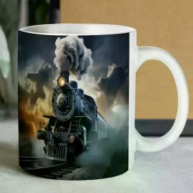 11oz Vintage Steam Train Ceramic Mug - Durable, Reusable, and Hand-Wash Only Coffee Cup for Camping, Office, and