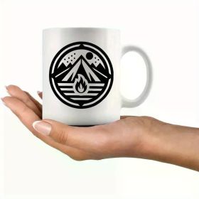 11oz White Ceramic Mug with Mountain & Campfire Design - Perfect for Nature Lovers, Camping Enthusiasts, Bonfire