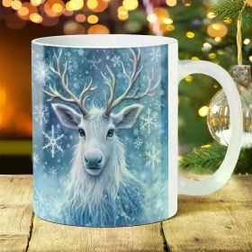 1pc Winter Wonderland Reindeer Ceramic Mug, 11oz Insulated Coffee Cup, Durable Travel & Camping Drinkware,