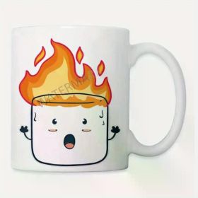 Funny Burning Marshmallow Ceramic Coffee Mug 11oz – Unique Camping Gift for Outdoor Enthusiasts, White with