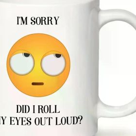Ceramic Coffee Mug 11 oz - Leak Proof, No Assembly Required - Funny Eye-Rolling Design for Office, Camping,