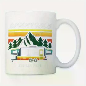Sunnyvale Trailer Park 11oz Ceramic Coffee Mug - Funny Camping Design with Mountains, Pine Trees & RV