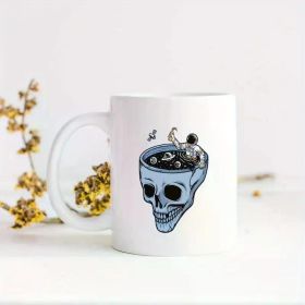 1Pcs 11oz Astronauts in the skull pool White Mug, Enamel Mug Rocket Astronaut in Space Gift Idea Retro Camping