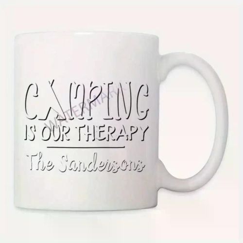 11oz Ceramic Coffee Mug - 'Camping Is Our Relax' Family Name Design, White with Black Text, Perfect for Camping