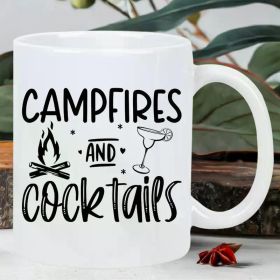 11oz 'Camp Fire and Cocktails' Ceramic Coffee Mug – Insulated, Reusable, Dishwasher-Safe Camping & Cocktail