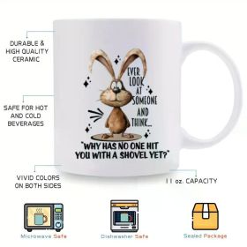 1pc White Coffee Mug, Crazy Bunny Coffee Mug, Camping Mug, Outdoor Mug, 11oz Ceramic Material, Perfect Birthday