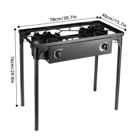 Outdoor 2 Burner Propane Stove with High-Pressure 20PSI Regulator Energy-Saving Gas Grill ABS Switch Detachable Stand for Camping Tailgating Back (Color: Black)