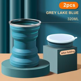 1/2pcs Portable Silicone Folding Water Cup Outdoor Heat Resistant Foldable Mug Collapsible Drinking Cups With Lid Travel Camping (Ships From: China, Color: 2pcs blue)