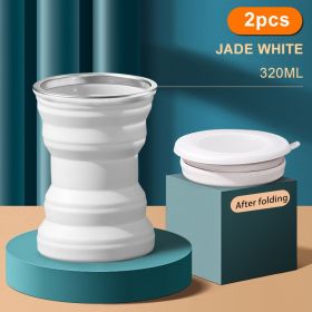 1/2pcs Portable Silicone Folding Water Cup Outdoor Heat Resistant Foldable Mug Collapsible Drinking Cups With Lid Travel Camping (Ships From: China, Color: 2pcs white)
