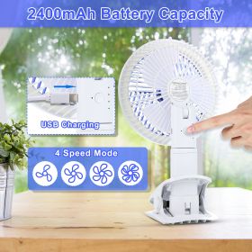 Clip on Fan with LED Lamp, Rechargeable Desk Fan, 4 Speed 360°Rotating Detachable Clamp Fan (Color: as Pic)