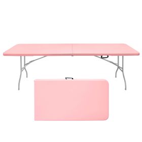 8ft Pink Folding Table, Portable Plastic Table for Camping, Picnics, Parties, High Load Bearing Foldable Table (Color: as Pic)