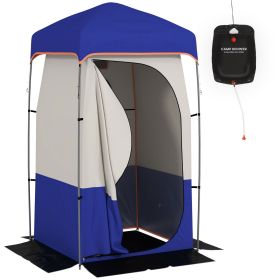 Outsunny Portable Shower Tent, Privacy Shelter, Camping Dressing Changing Tent Room with Solar Shower Bag, Floor and Carrying Bag, Blue (Color: as Pic)