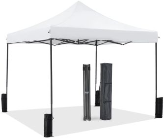 10 x 10ft Pop Up Canopy Tent Easy Setup Outdoor Shade Instant Portable Sun Shelter Canopy Tent for Parties Camping Beach,white (Color: as Pic)