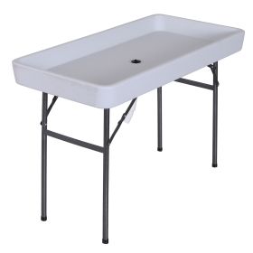 Outsunny 4FT Portable Folding Fish Fillet Cleaning Table Camping Picnic Ice Party Desk with Sink (Color: as Pic)