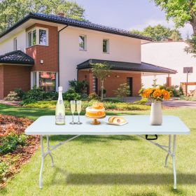 6ft Folding Table, Portable Plastic Table for Camping, Picnics, Parties, High Load Bearing Foldable Table White (Color: as Pic)