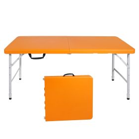4ft Orange Portable Folding Table Indoor&Outdoor Maximum Weight 135KG Foldable Table for Camping (Color: as Pic)