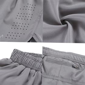 Men's 2-in-1 Running Shorts Quick Drying Breathable Active Training Exercise Jogging Cycle Shorts with Longer Liner (Option: Grey-M)